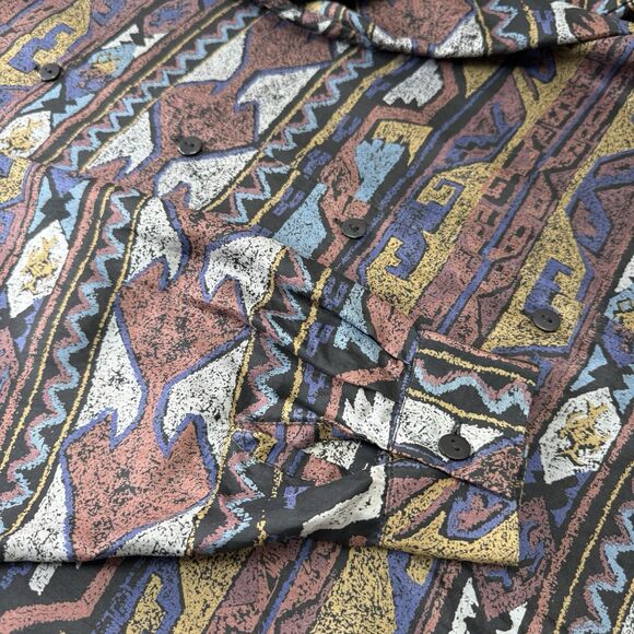 Vintage Stunt Collections Aztec Button Up Shirt Women Small 100% Silk Oversized - Picture 5 of 10